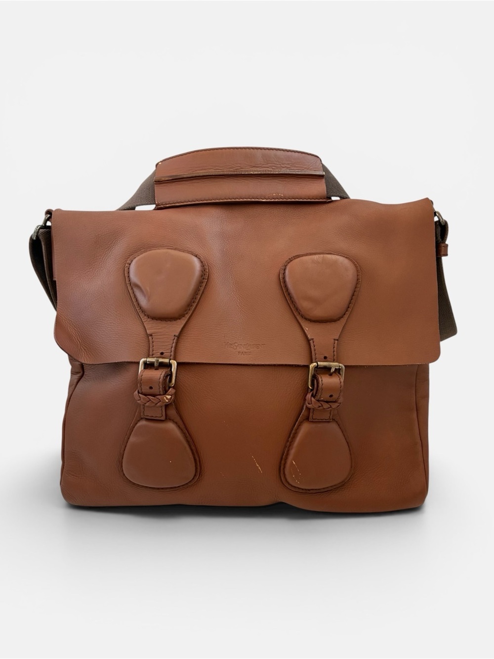 Yves Saint Laurent YSL Vintage Brown Leather Messenger Crossbody Bag